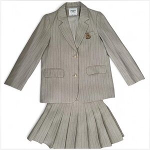 Beige Pinstripe Blazer with Gold Buttons